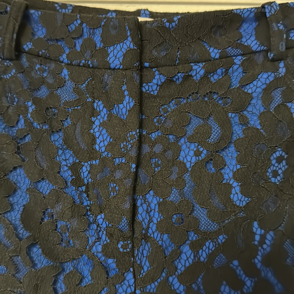 Robert Rodriquez Black Eyelash Lace Cobalt Blue High Waist Cropped Capri 8 NEW - Picture 8 of 13